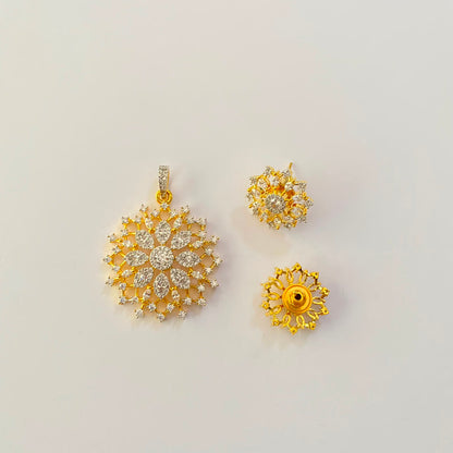 Gold Plated Flower Design Diamond Pendant Set