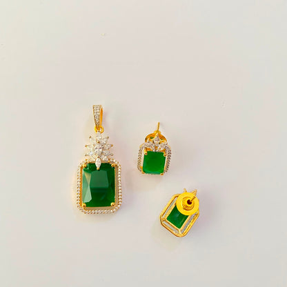 Gold Plated Green Diamond Pendant Set