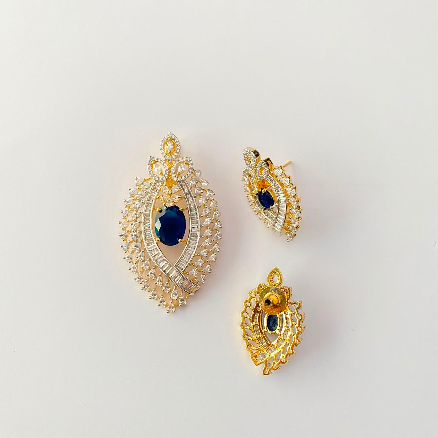 Blue Stone Gold Plated Pendant Set