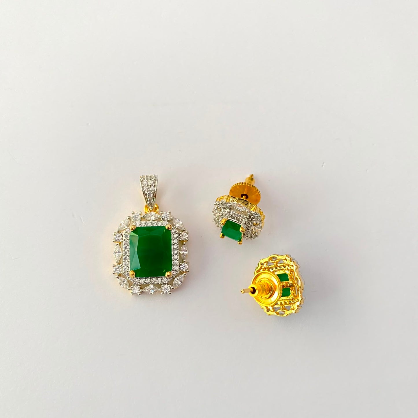 Green Stone Small Gold Plated Pendant Set