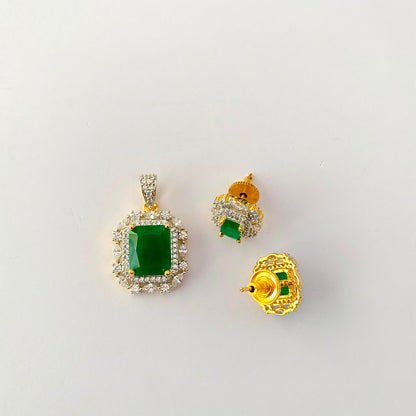 Green Stone Small Gold Plated Pendant Set