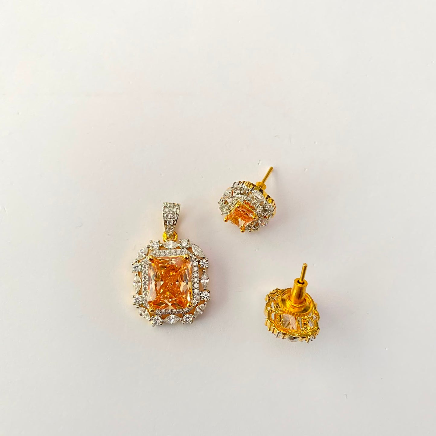 Diamond Gold Plated Yellow Pendant Set