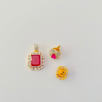 Ruby Gold Plated Diamond Pendant Set