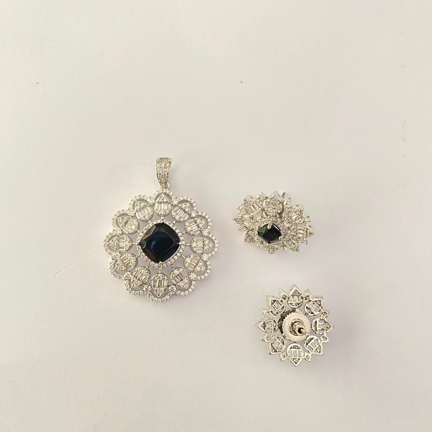 Silver Plated Black Diamond Pendant Set