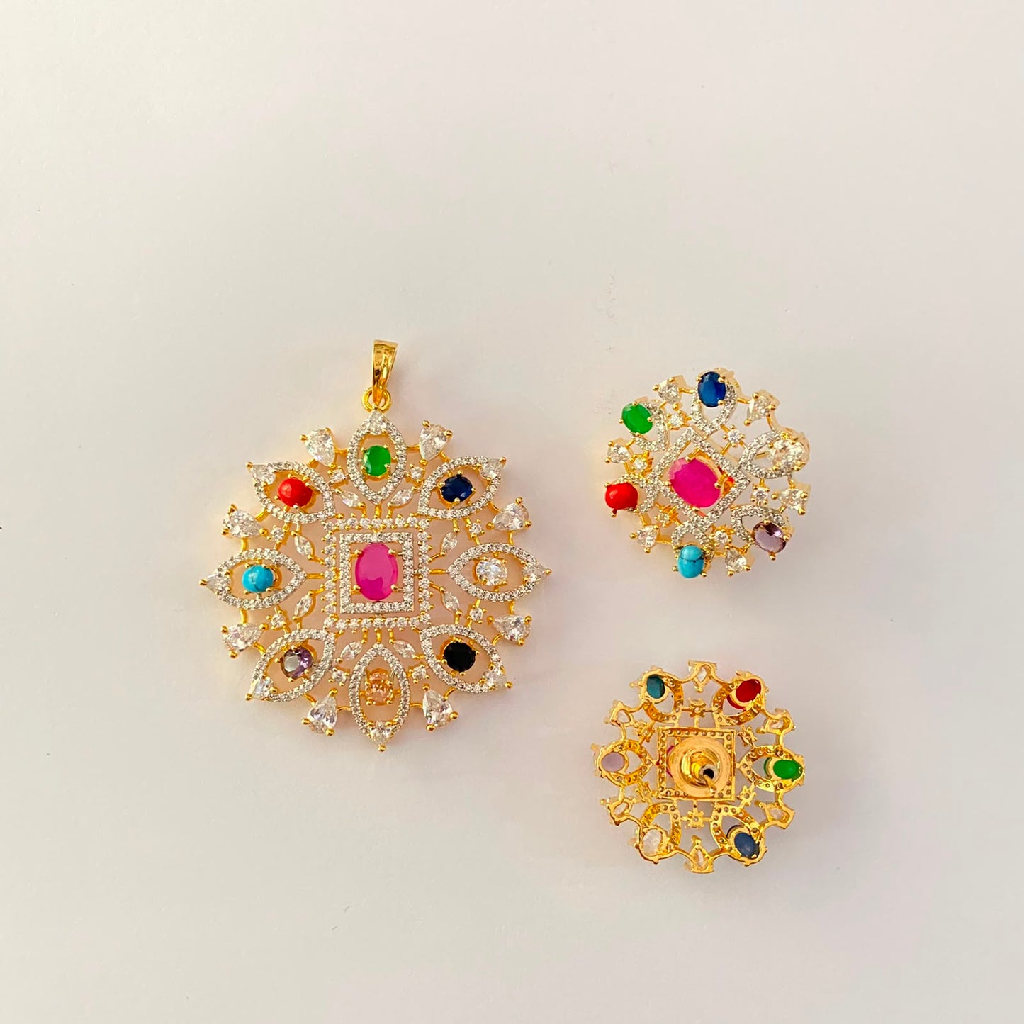 Big Round Shape Multi Gold Plated Pendant Set