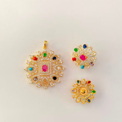 Big Round Shape Multi Gold Plated Pendant Set