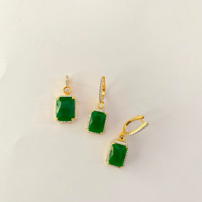Green Stone Gold Plated Pendant Set