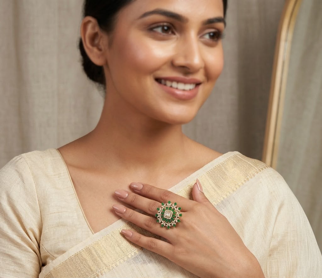 Green Diamond Gold Plated Ring