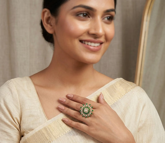 Green Diamond Gold Plated Ring