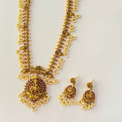 Antique Gold Traditional Pearl Krishna Necklace Set
