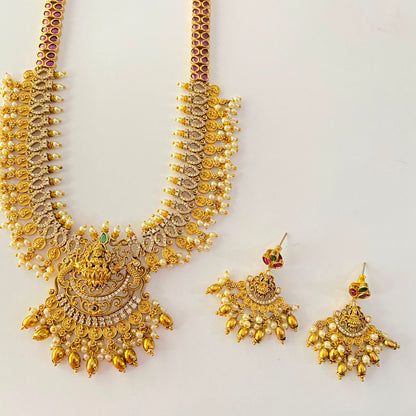 Traditional Antique Gold Diamond Pearl Laxmi Necklace Set