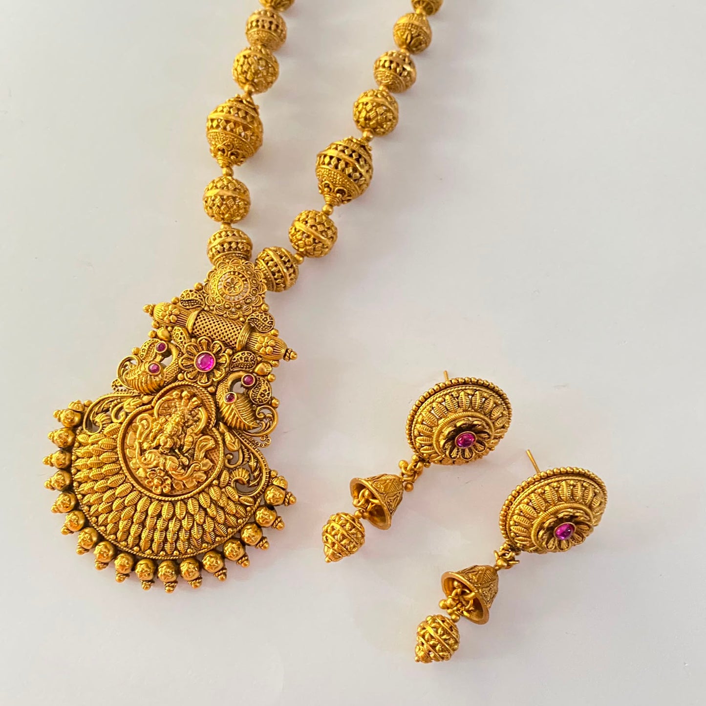 Antique Gold Plated Matar Mala laxmi Necklace Set