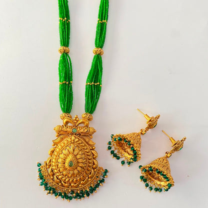 Gold Plated Green Beads Necklace Set