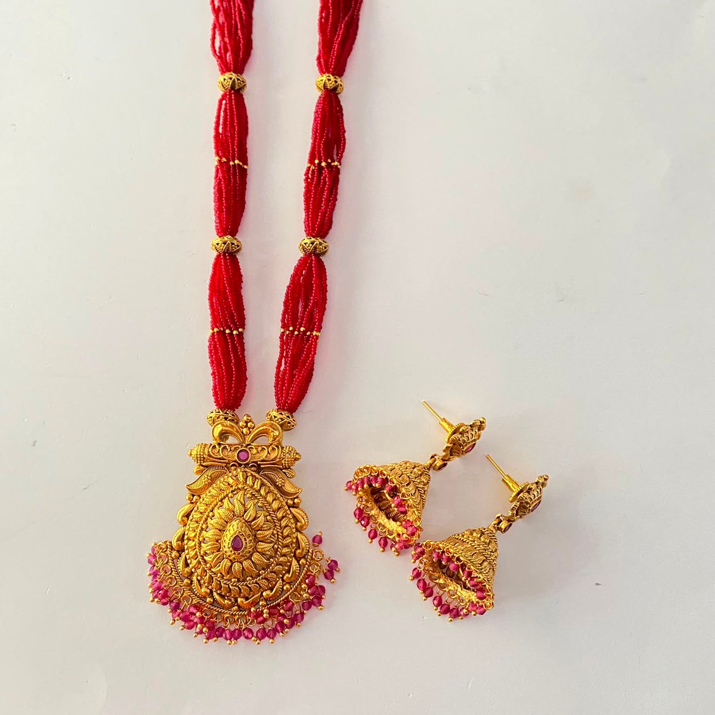 Ruby Beads Gold Plated Necklace Set