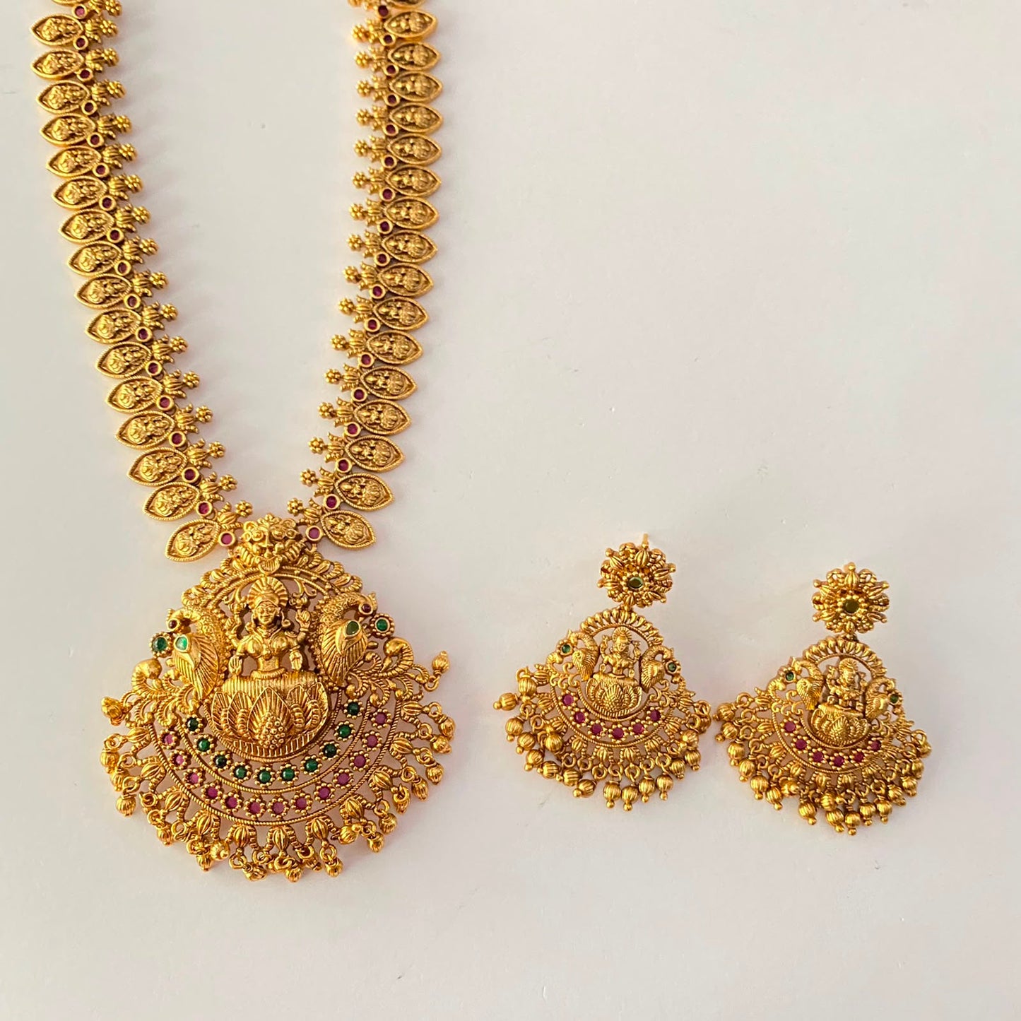 Ruby & Green Antique Gold Laxmi Necklace Set