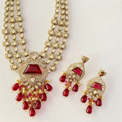 Kundan Antique Drop Ruby Necklace Set