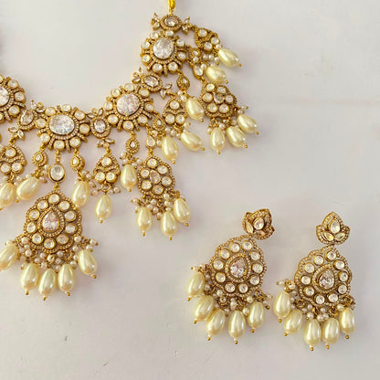 Antique Drop Pearl Kundan Moissanite Necklace Set
