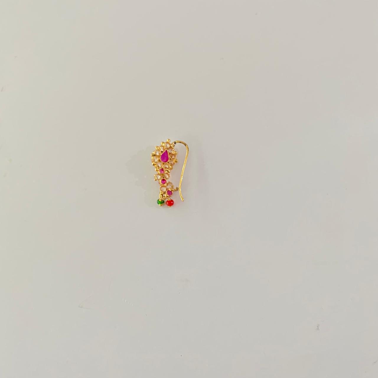 Pink Stone Traditional Maharashtrian Gold Plated Nath