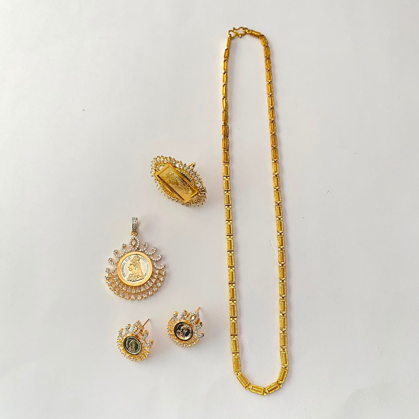 Gold Plated Gini Pendant, Ring and Chain Combo Set