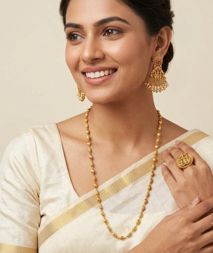 Gold Plated Ram Darbar Earring, Ring With Chain Combo.