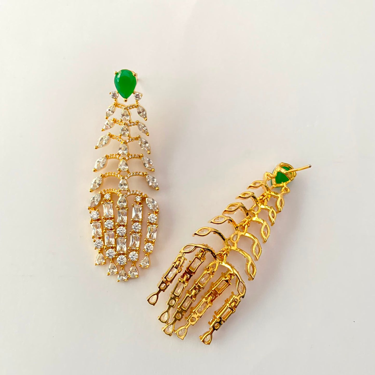 Gold Plated Green Stone Diamond Earring