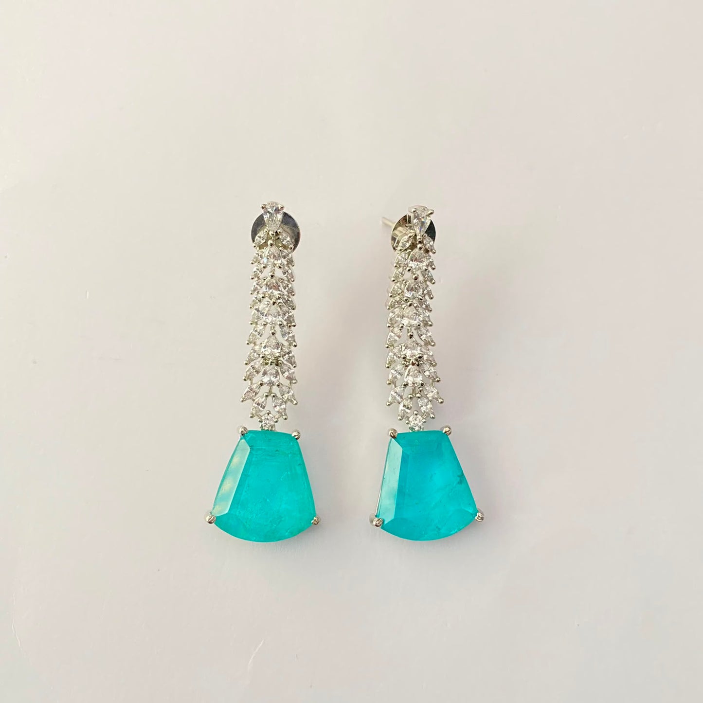 Aqua Silver Plated Diamond Dangler Earring