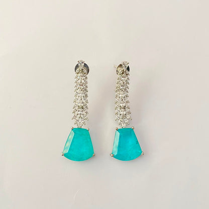 Aqua Silver Plated Diamond Dangler Earring