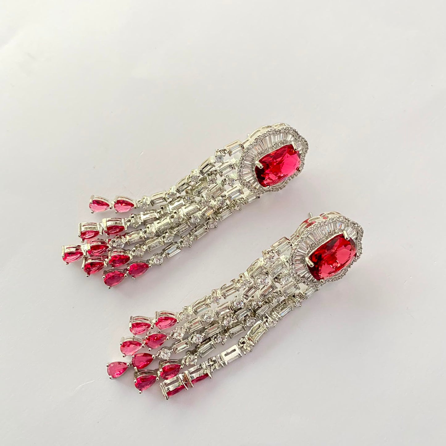 Ruby Silver Plated Diamond Dangler Earring