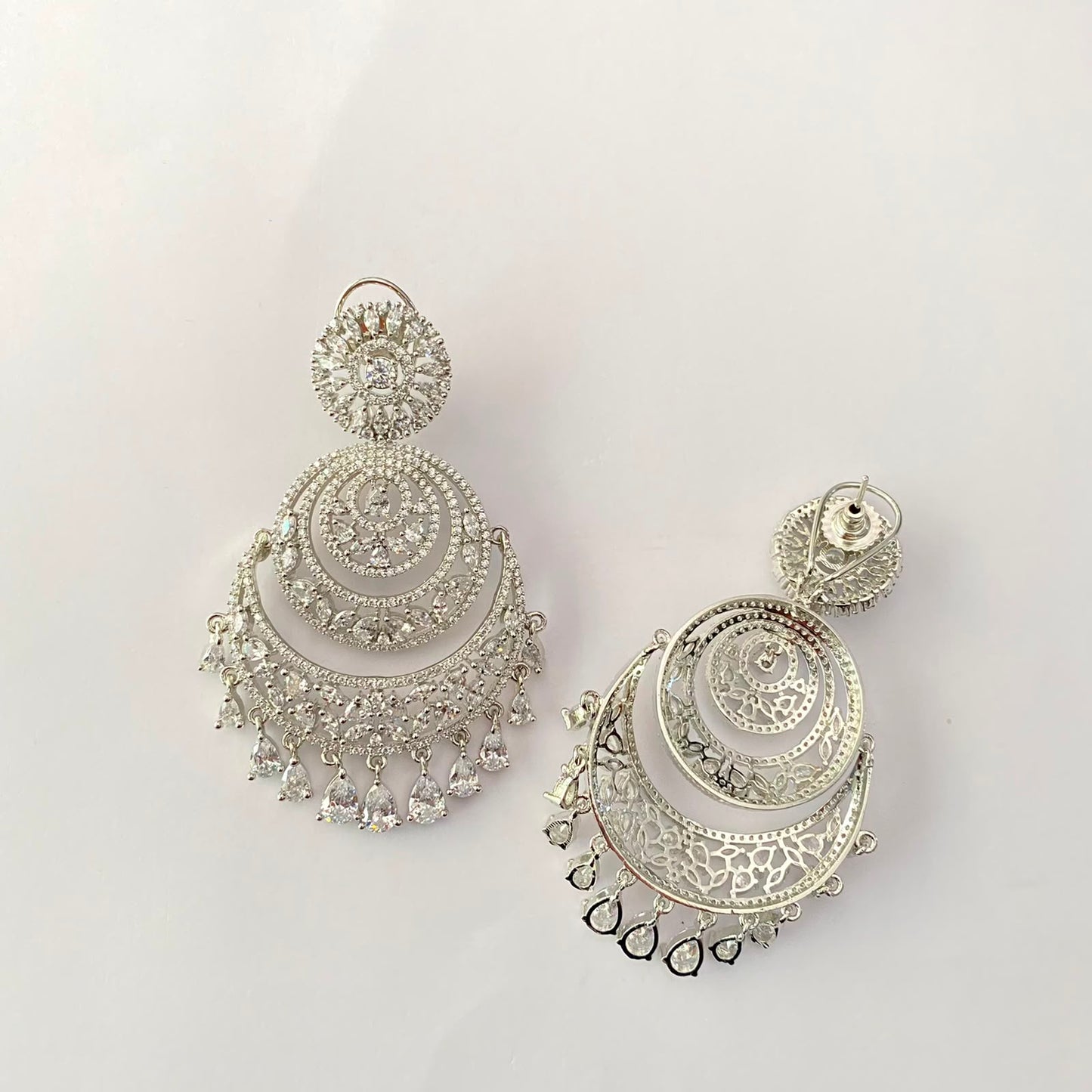 Diamond Silver Plated Chandbali Earring