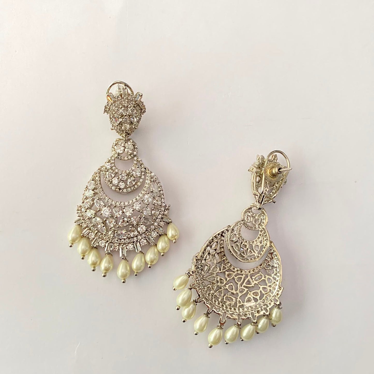Silver Plated Drop Pearl With Back Clip Chand Bali