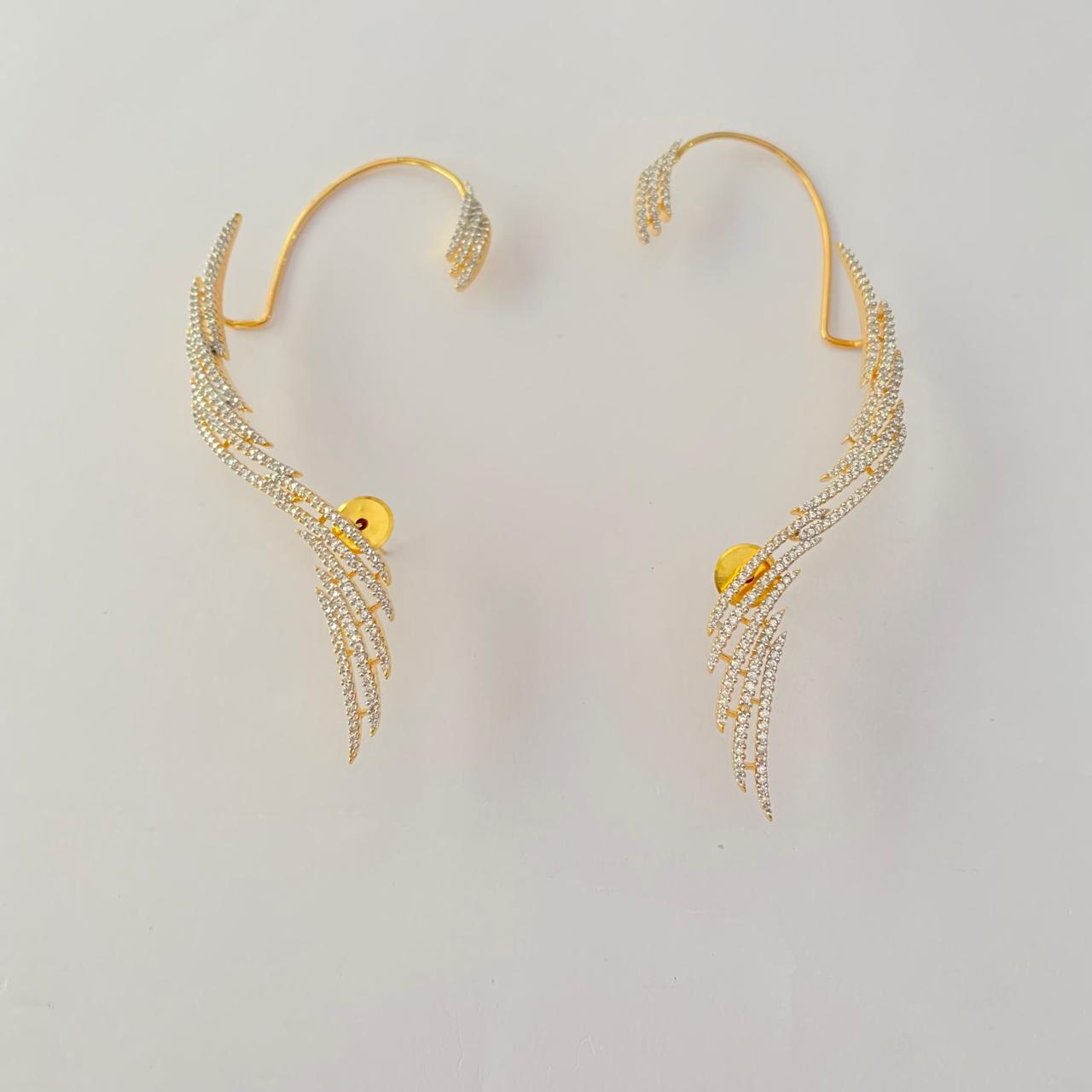 Diamond Gold Plated Celestial or Angel wing Ear Cuff Earring