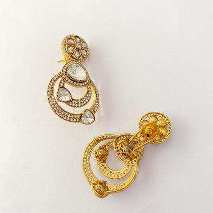 Moissanite Antique Gold Plated with Back Clip Earring