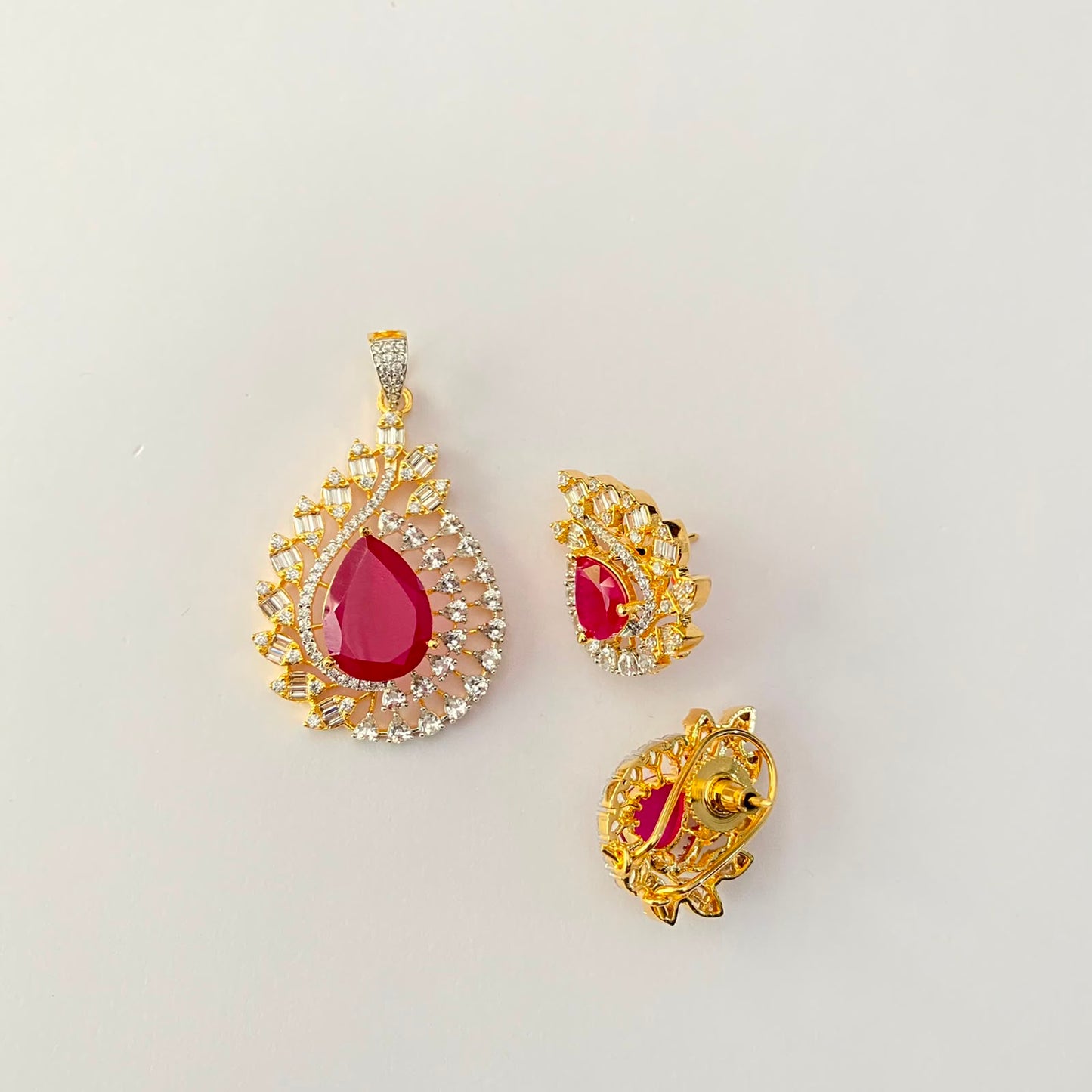 Ruby Stone Gold Plated Pendant Set