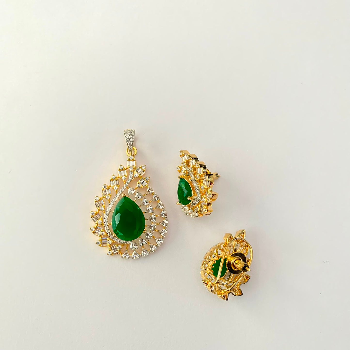 Green Stone Gold Plated Pendant Set