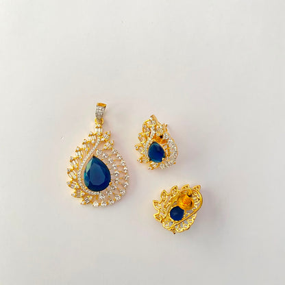 Gold Plated Blue Stone Pendant Set
