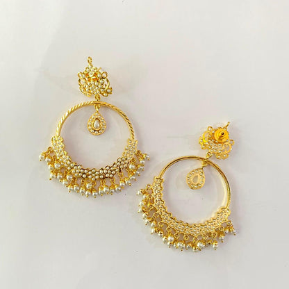 Gold Plated Pearl Jadau Chand Bali
