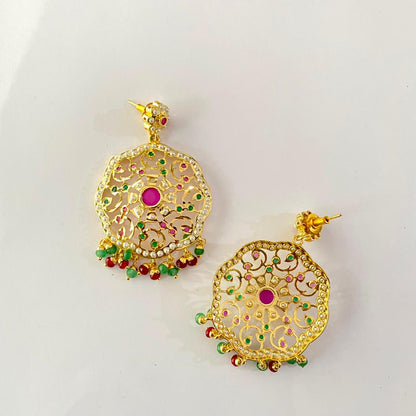 Gold Plated Ruby $ Green Jadau Earring