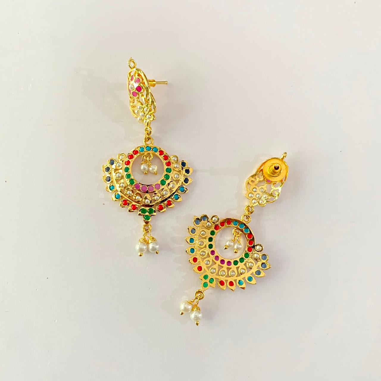 Multi Jadau Gold Plated Earring