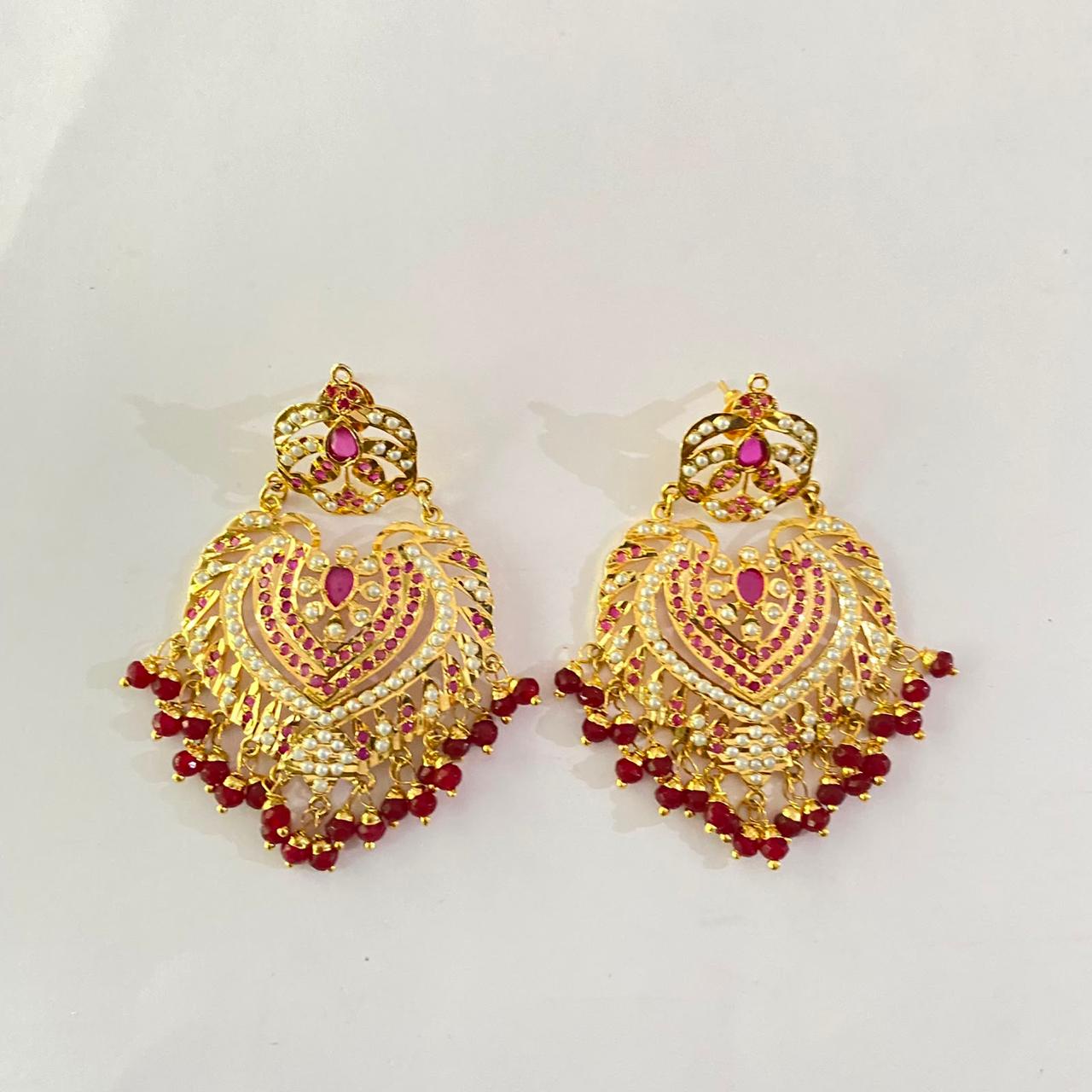 Ruby Gold Plated Jadau Chand Bali