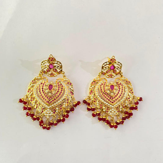 Ruby Gold Plated Jadau Chand Bali