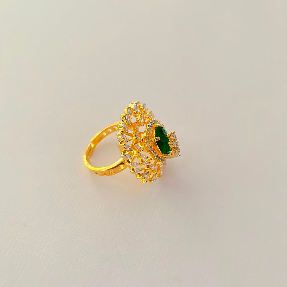Gold Plated Green Diamond Ring