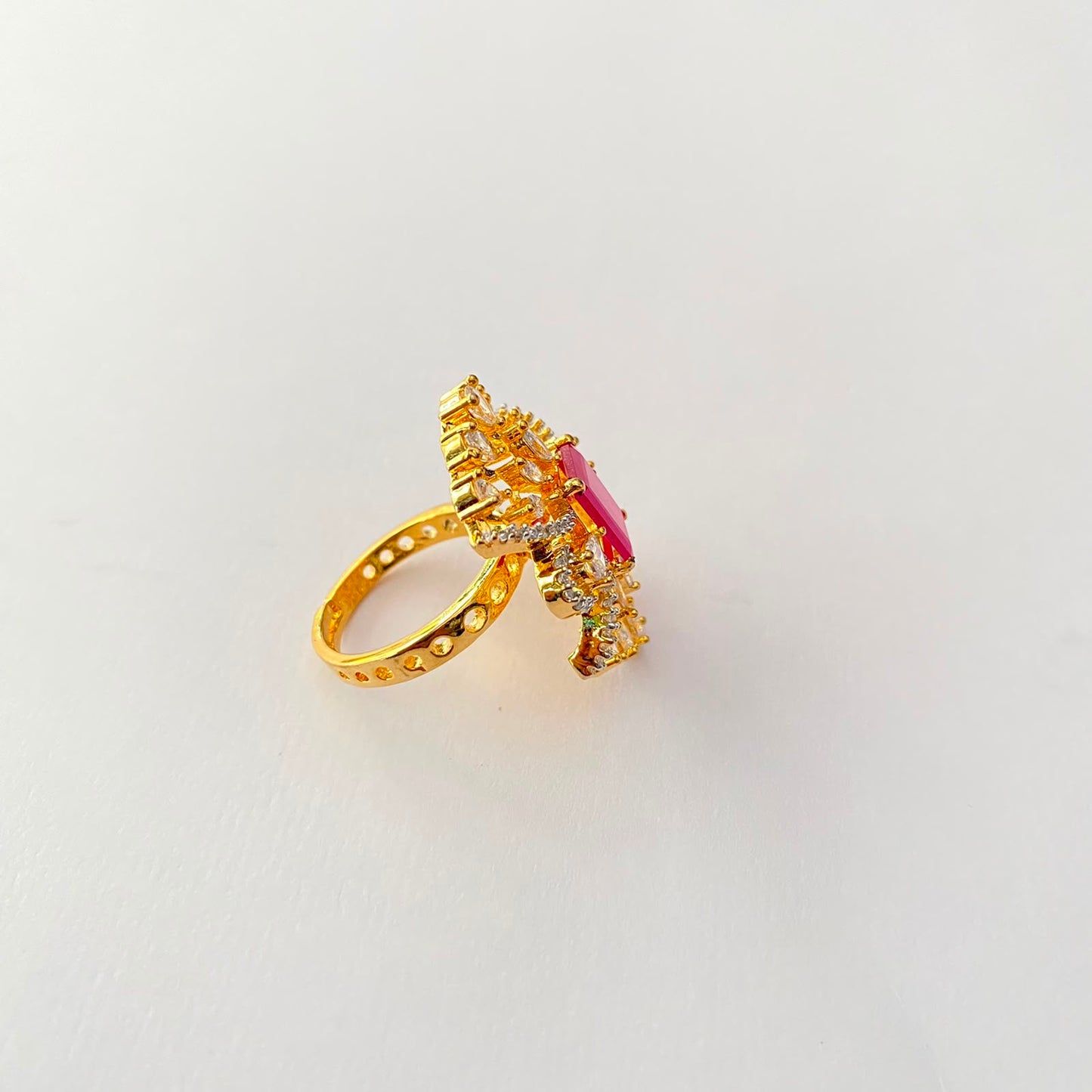 Gold Plated Ruby Diamond Ring