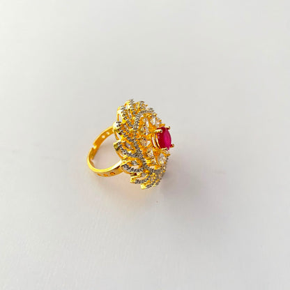 Ruby Gold Plated Diamond  Ring