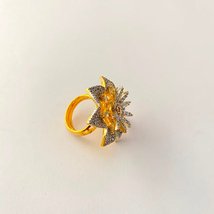 Gold Plated Flower Design Diamond Ring