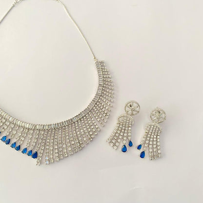 Silver Plated Blue Diamond Necklace Set