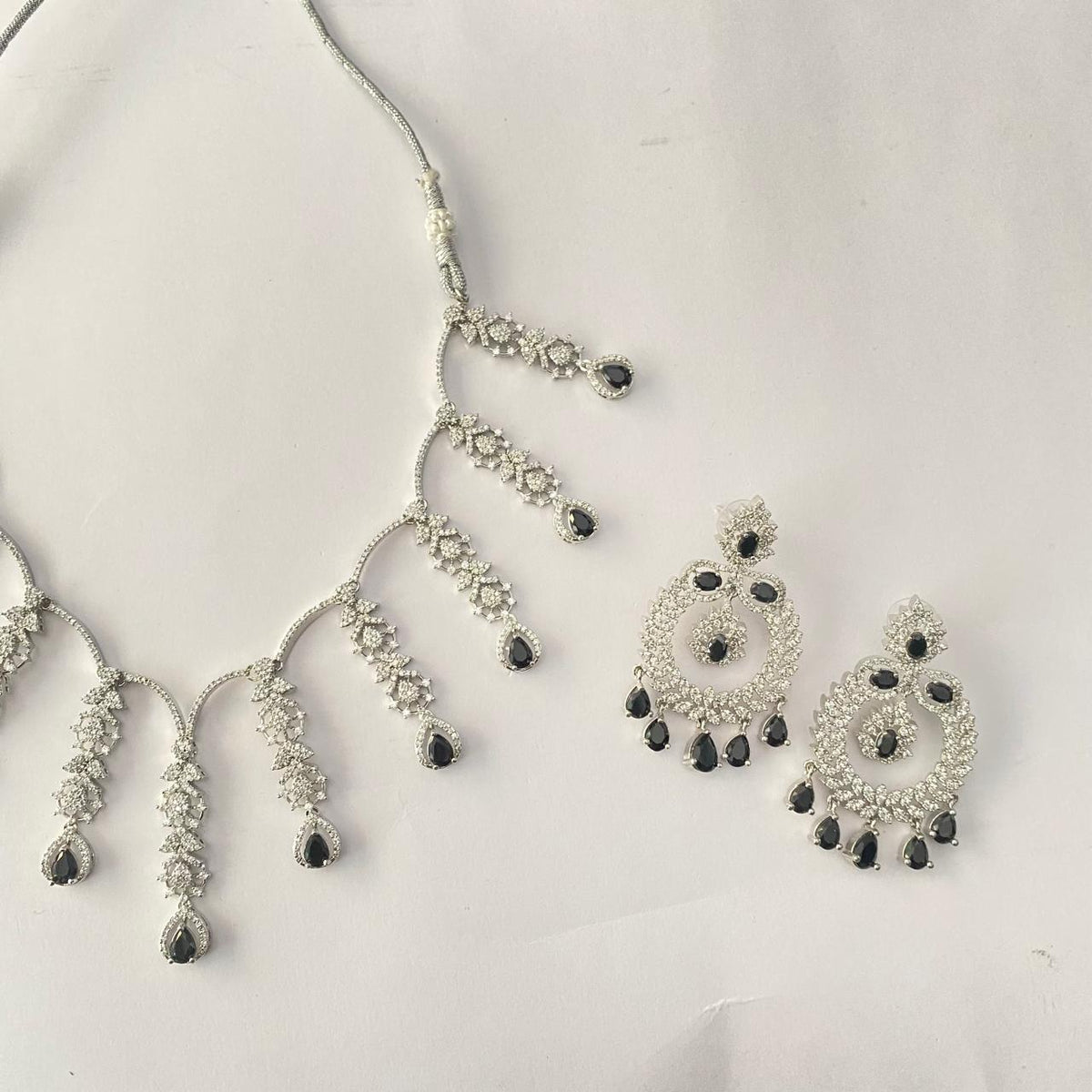 Silver Plated Black Diamond Necklace Set