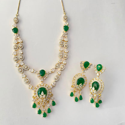 Green Stone Gold Plated Diamond Necklace Set