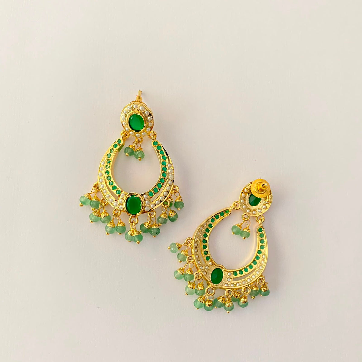 Gold Plated Green Jadau Chand Bali