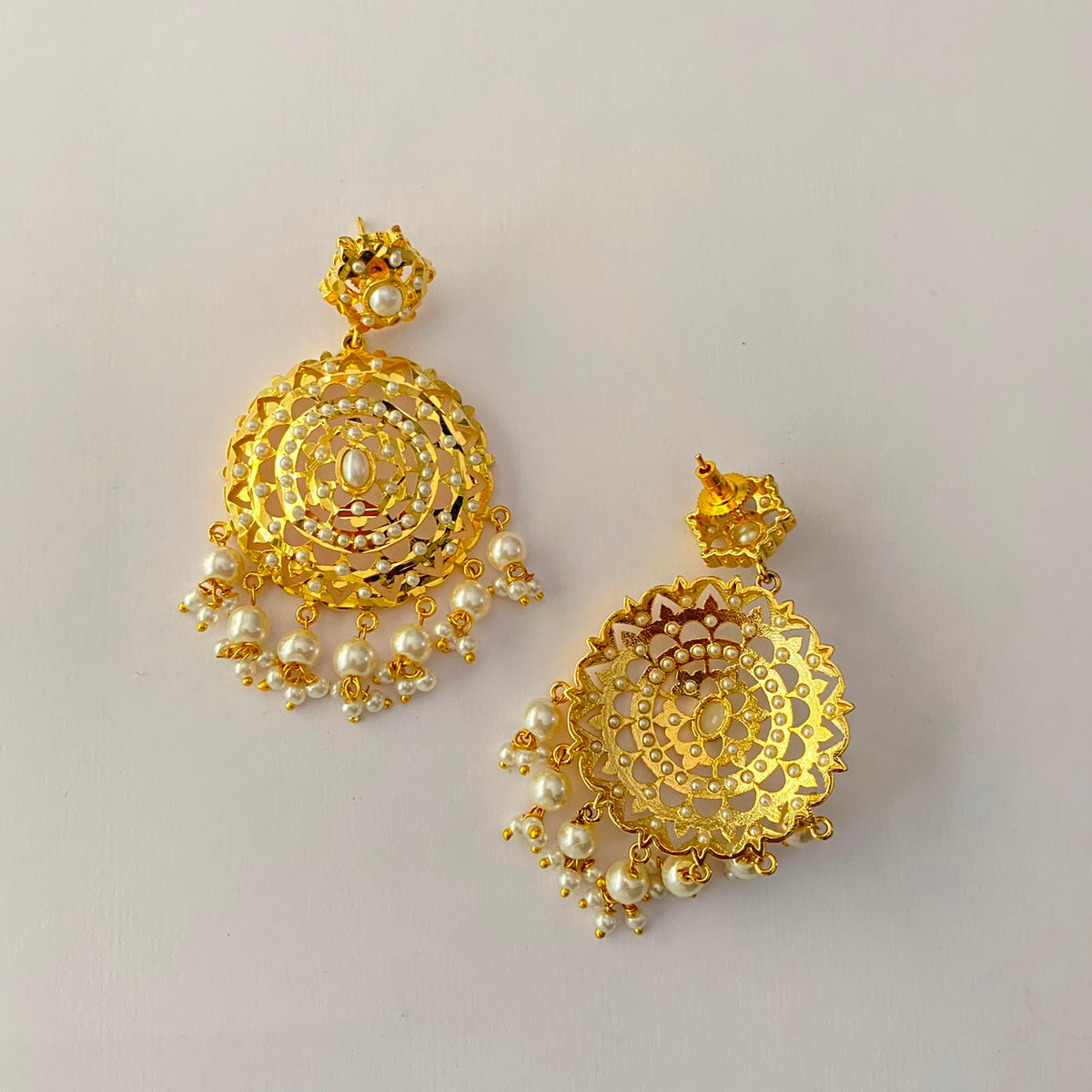 Gold Plated White Pearl Jadau Earring