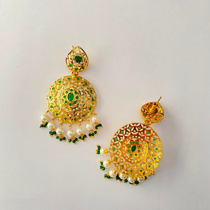 Green Gold Plated Jadau Earring